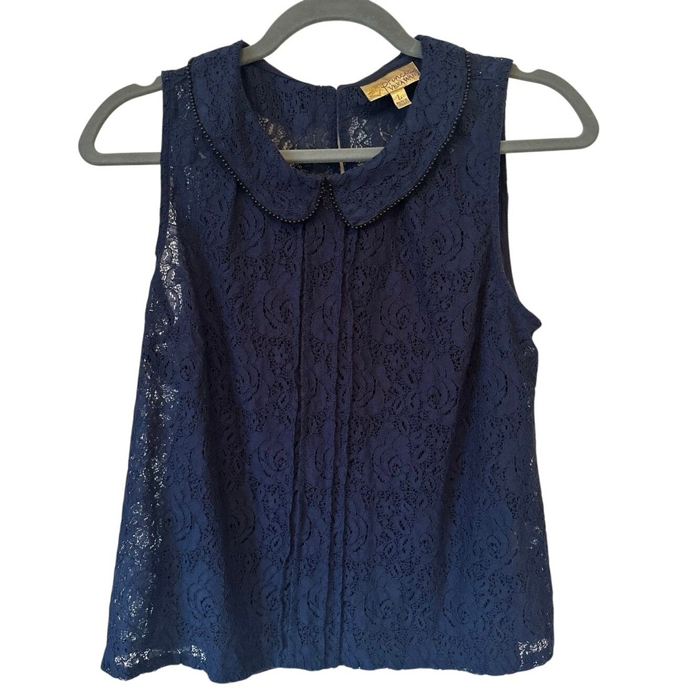Princess Vera Wang Girls Navy Blue Lace Blouse Size L Peter Pan Collar